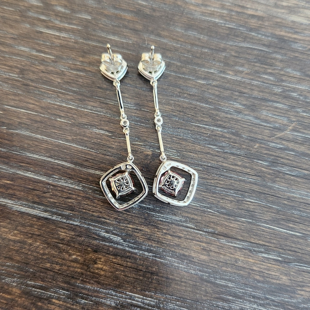 14K White Gold Amethyst, Peridot and Diamond Earrings - Picture 7 of 8